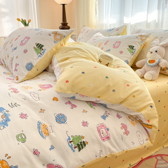 91家纺网 家纺一手货源 找家纺 麦伦家居 2025春夏新款全棉纯棉斜纹40s13372系列-小清新卡通 开心生活