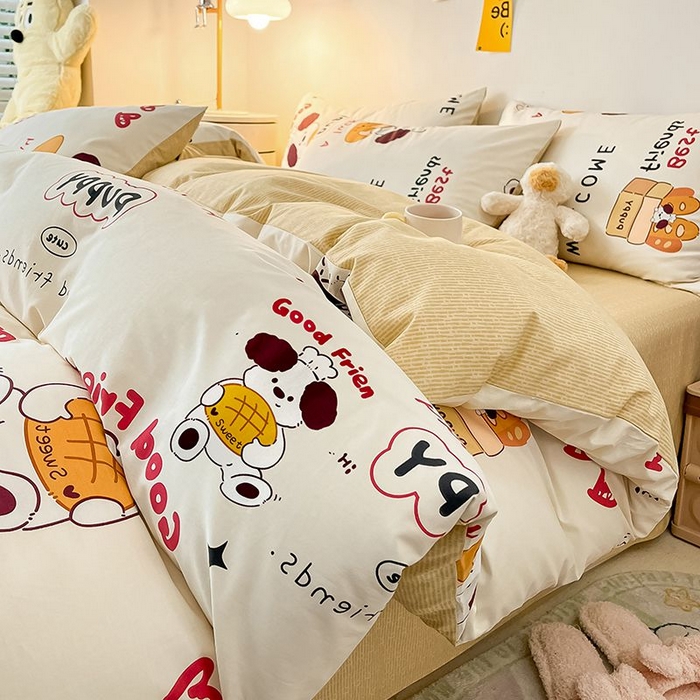 91家纺网 家纺一手货源 找家纺 麦伦家居 2025春夏新款全棉纯棉斜纹40s13372系列-小清新卡通 面包熊