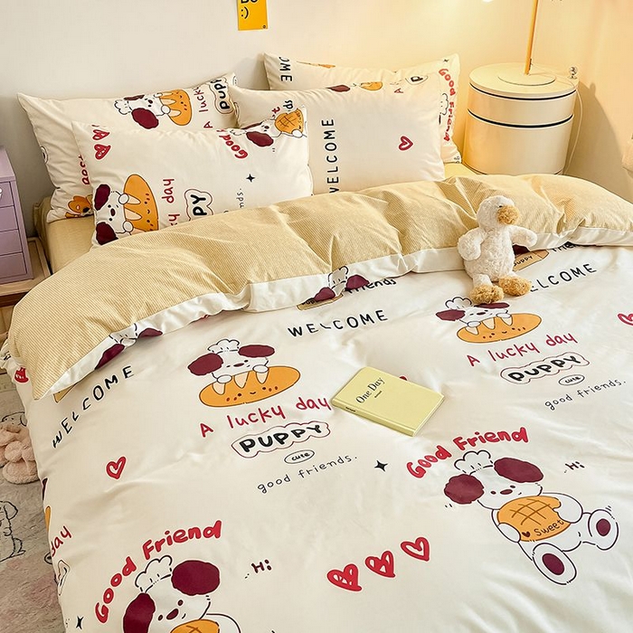 91家纺网 家纺一手货源 找家纺 麦伦家居 2025春夏新款全棉纯棉斜纹40s13372系列-小清新卡通 面包熊