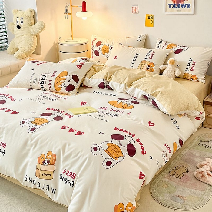 91家纺网 家纺一手货源 找家纺 麦伦家居 2025春夏新款全棉纯棉斜纹40s13372系列-小清新卡通 面包熊