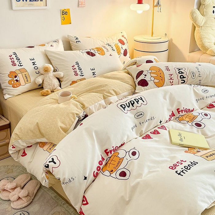 91家纺网 家纺一手货源 找家纺 麦伦家居 2025春夏新款全棉纯棉斜纹40s13372系列-小清新卡通 面包熊