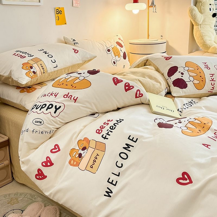 91家纺网 家纺一手货源 找家纺 麦伦家居 2025春夏新款全棉纯棉斜纹40s13372系列-小清新卡通 面包熊