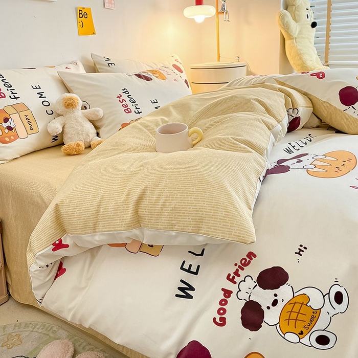 91家纺网 家纺一手货源 找家纺 麦伦家居 2025春夏新款全棉纯棉斜纹40s13372系列-小清新卡通 面包熊