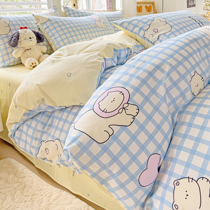 91家纺网 家纺一手货源 找家纺 麦伦家居 2025春夏新款全棉纯棉斜纹40s13372系列-小清新卡通 喵星人