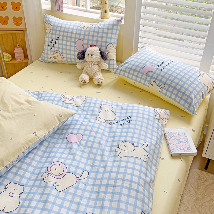 91家纺网 家纺一手货源 找家纺 麦伦家居 2025春夏新款全棉纯棉斜纹40s13372系列-小清新卡通 喵星人