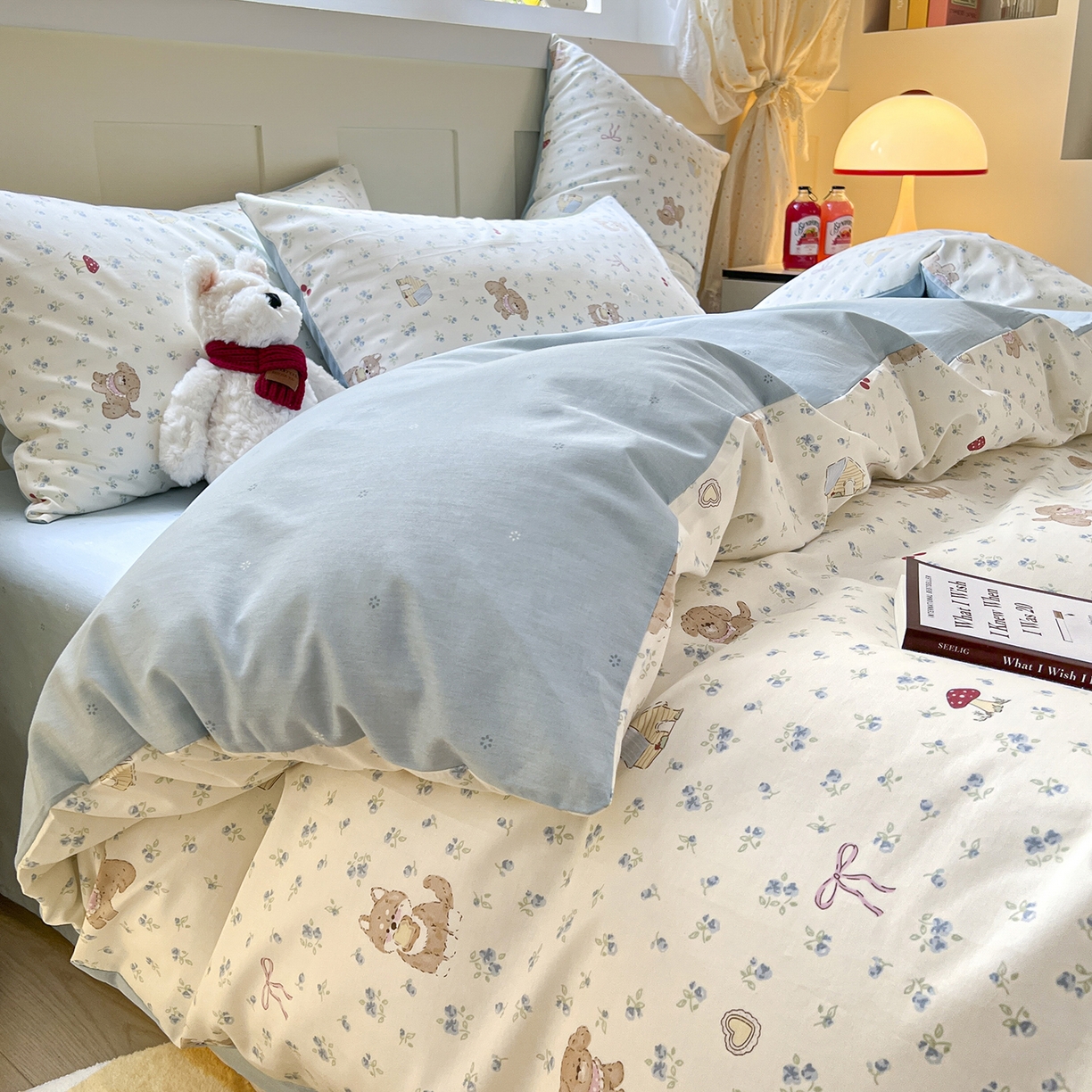 91家纺网 家纺一手货源 找家纺 麦伦家居 2025春夏新款全棉纯棉斜纹40s13372系列-小清新卡通 蘑菇狗