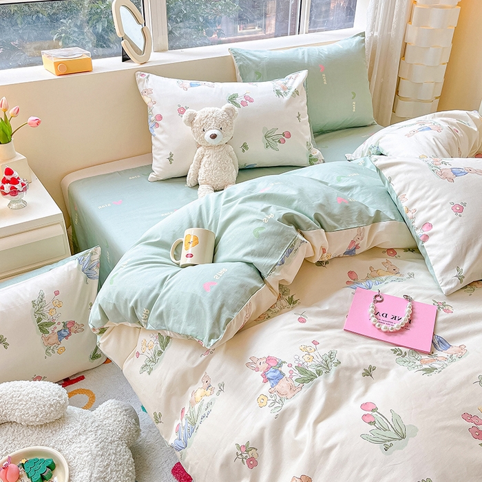 91家纺网 家纺一手货源 找家纺 麦伦家居 2025春夏新款全棉纯棉斜纹40s13372系列-小清新卡通 蘑菇屋