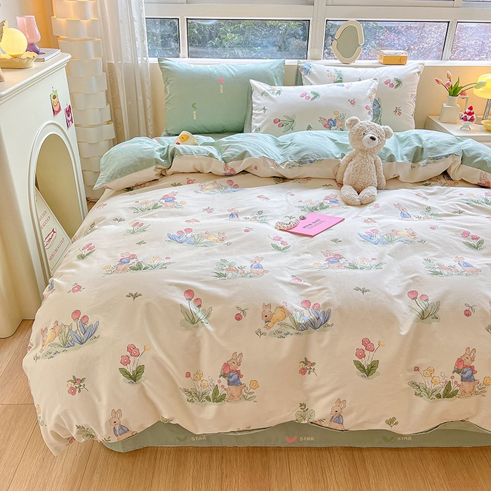 91家纺网 家纺一手货源 找家纺 麦伦家居 2025春夏新款全棉纯棉斜纹40s13372系列-小清新卡通 蘑菇屋