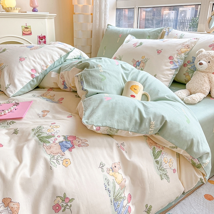 91家纺网 家纺一手货源 找家纺 麦伦家居 2025春夏新款全棉纯棉斜纹40s13372系列-小清新卡通 蘑菇屋