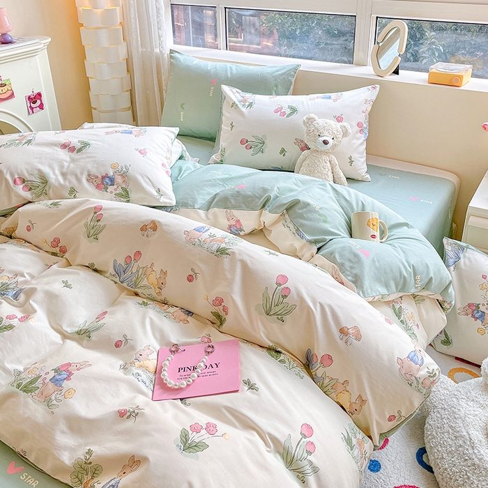 91家纺网 家纺一手货源 找家纺 麦伦家居 2025春夏新款全棉纯棉斜纹40s13372系列-小清新卡通 蘑菇屋