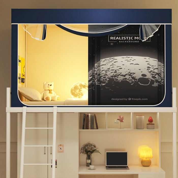 91家纺网 家纺一手货源 找家纺 宅部落 2025新款学生床帘宿舍上下铺床帘式印花强遮光学生蚊帐-印花系列 moon