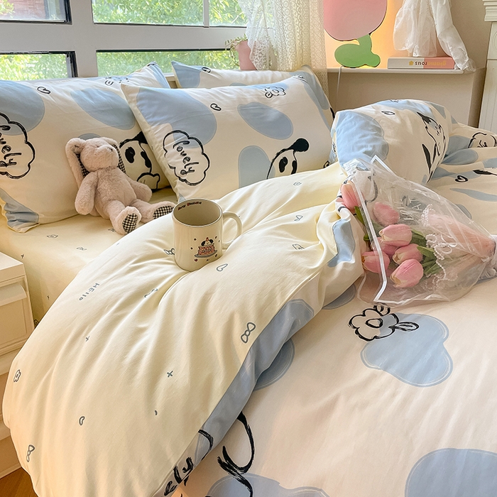 91家纺网 家纺一手货源 找家纺 麦伦家居 2025春夏新款全棉纯棉斜纹40s13372系列-小清新卡通 奶牛猫