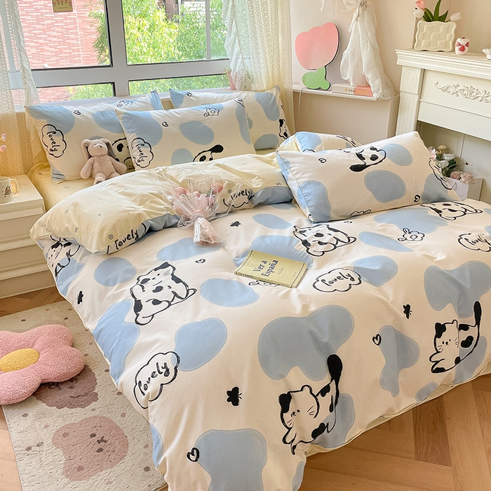 91家纺网 家纺一手货源 找家纺 麦伦家居 2025春夏新款全棉纯棉斜纹40s13372系列-小清新卡通 奶牛猫