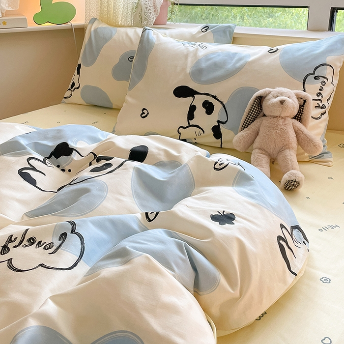 91家纺网 家纺一手货源 找家纺 麦伦家居 2025春夏新款全棉纯棉斜纹40s13372系列-小清新卡通 奶牛猫