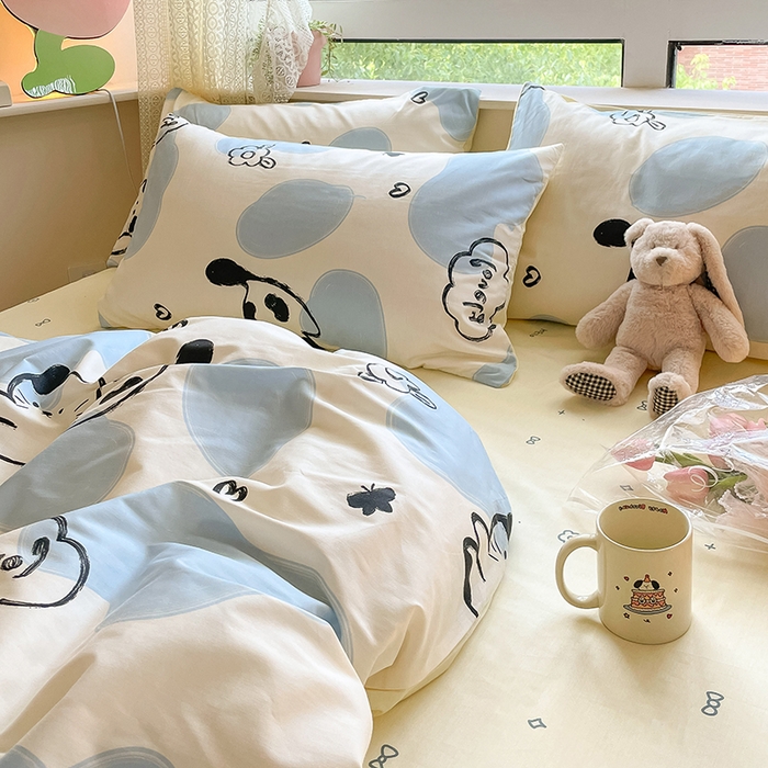 91家纺网 家纺一手货源 找家纺 麦伦家居 2025春夏新款全棉纯棉斜纹40s13372系列-小清新卡通 奶牛猫