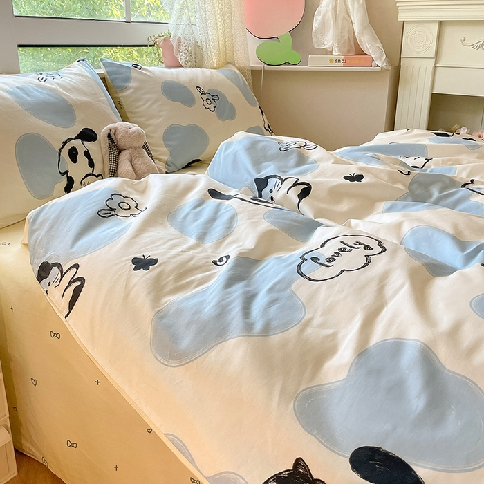 91家纺网 家纺一手货源 找家纺 麦伦家居 2025春夏新款全棉纯棉斜纹40s13372系列-小清新卡通 奶牛猫