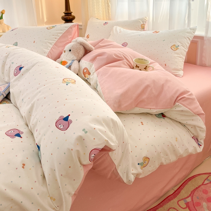 91家纺网 家纺一手货源 找家纺 麦伦家居 2025春夏新款全棉纯棉斜纹40s13372系列-小清新卡通 泡泡熊