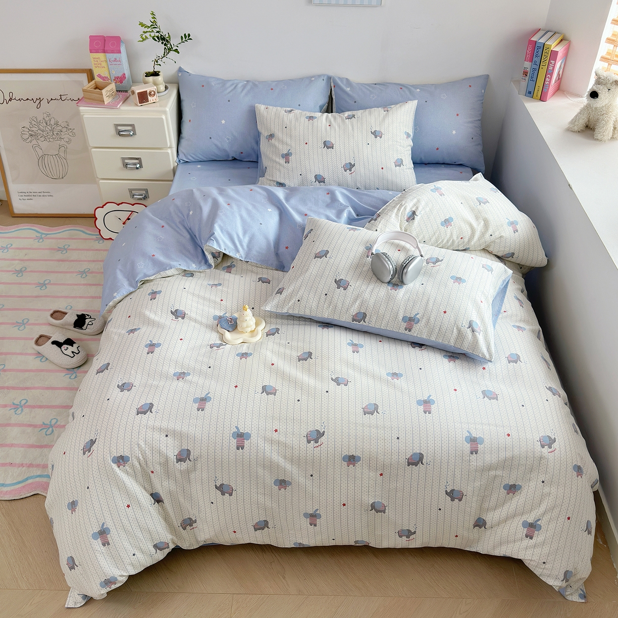 麦伦家居 2025春夏新款全棉纯棉斜纹40s13372系列-小清新卡通 跳跳象