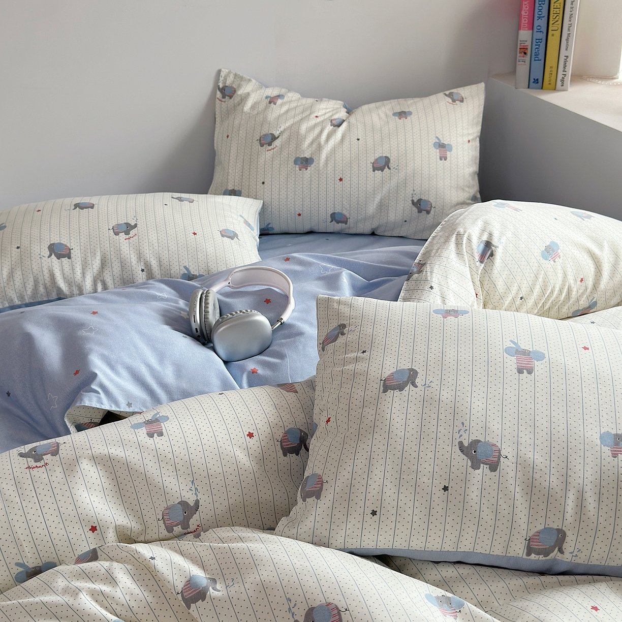 91家纺网 家纺一手货源 找家纺 麦伦家居 2025春夏新款全棉纯棉斜纹40s13372系列-小清新卡通 跳跳象