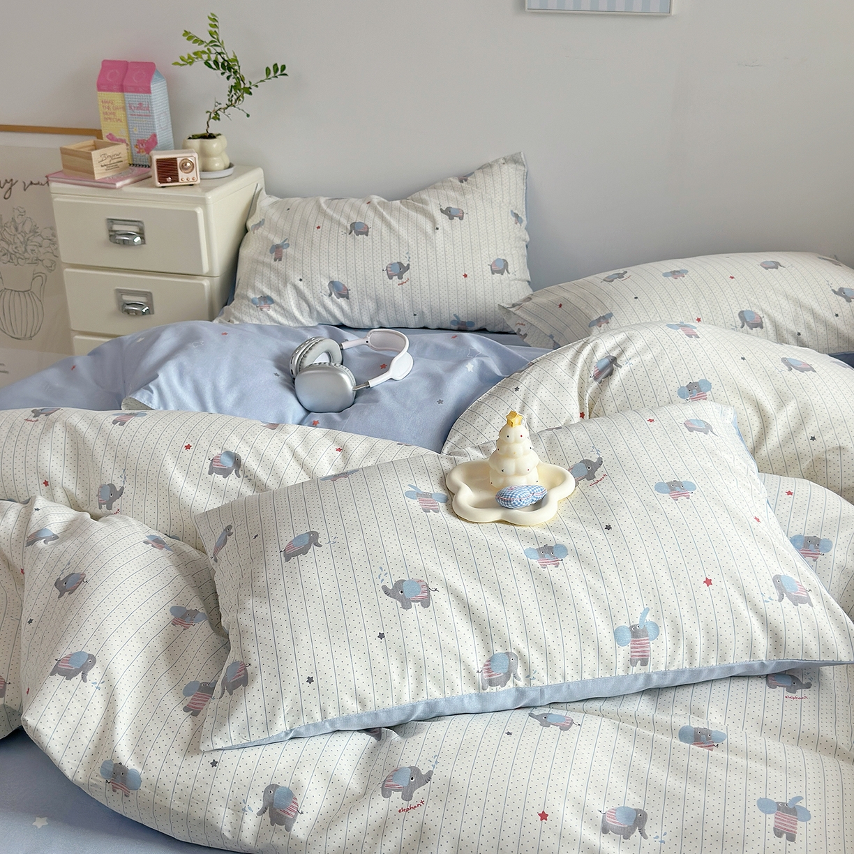 91家纺网 家纺一手货源 找家纺 麦伦家居 2025春夏新款全棉纯棉斜纹40s13372系列-小清新卡通 跳跳象