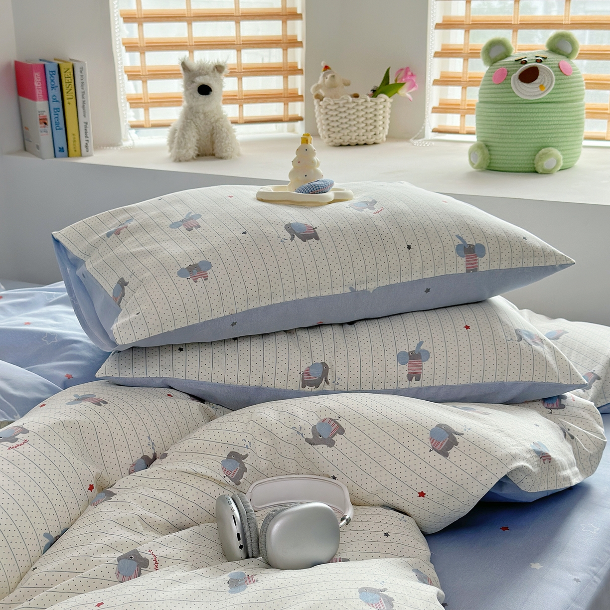 91家纺网 家纺一手货源 找家纺 麦伦家居 2025春夏新款全棉纯棉斜纹40s13372系列-小清新卡通 跳跳象