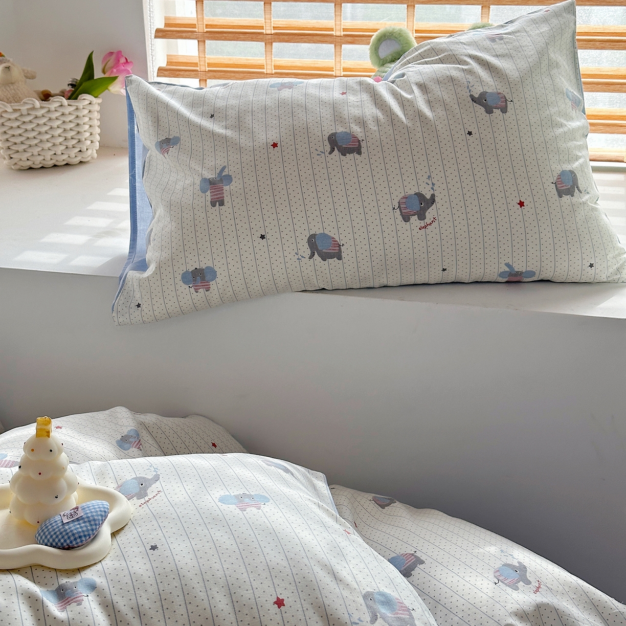 91家纺网 家纺一手货源 找家纺 麦伦家居 2025春夏新款全棉纯棉斜纹40s13372系列-小清新卡通 跳跳象