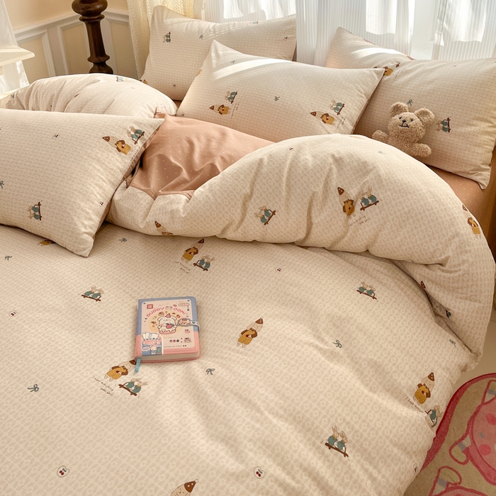 91家纺网 家纺一手货源 找家纺 麦伦家居 2025春夏新款全棉纯棉斜纹40s13372系列-小清新卡通 兔梦园