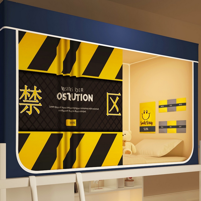 91家纺网 家纺一手货源 找家纺 宅部落 2025新款学生床帘宿舍上下铺床帘式印花强遮光学生蚊帐-印花系列 禁区