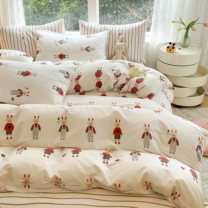 91家纺网 家纺一手货源 找家纺 麦伦家居 2025春夏新款全棉纯棉斜纹40s13372系列-小清新卡通 兔子酱