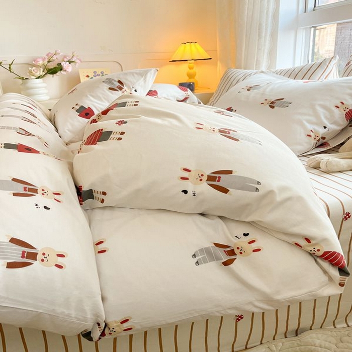 91家纺网 家纺一手货源 找家纺 麦伦家居 2025春夏新款全棉纯棉斜纹40s13372系列-小清新卡通 兔子酱