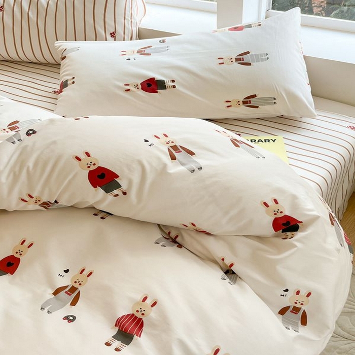 91家纺网 家纺一手货源 找家纺 麦伦家居 2025春夏新款全棉纯棉斜纹40s13372系列-小清新卡通 兔子酱