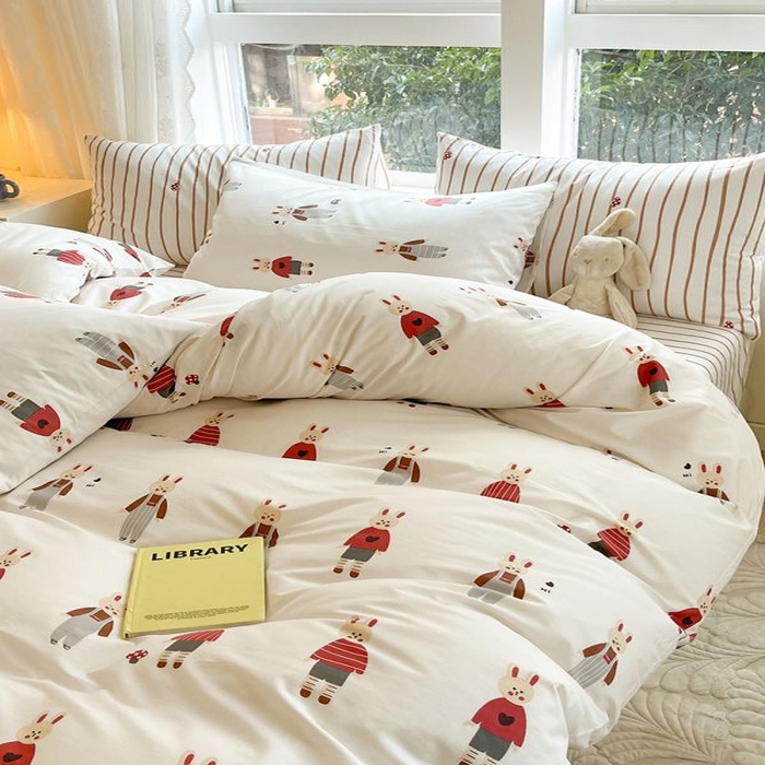 91家纺网 家纺一手货源 找家纺 麦伦家居 2025春夏新款全棉纯棉斜纹40s13372系列-小清新卡通 兔子酱