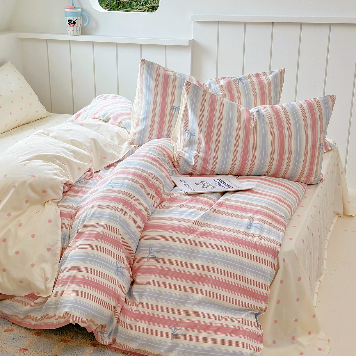 91家纺网 家纺一手货源 找家纺 麦伦家居 2025春夏新款全棉纯棉斜纹40s13372系列-小清新卡通 五彩条纹