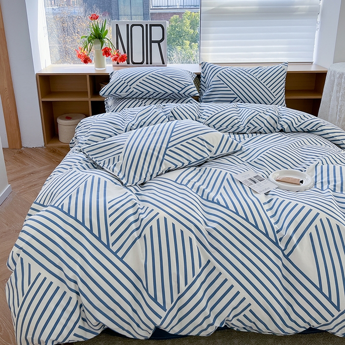 91家纺网 家纺一手货源 找家纺 麦伦家居 2025春夏新款全棉纯棉斜纹40s13372系列-简约条格系 初语 蓝