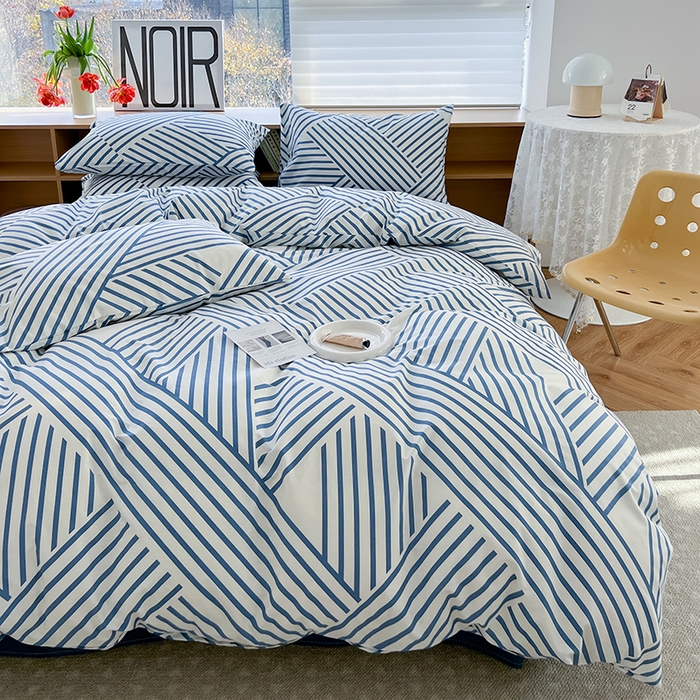 91家纺网 家纺一手货源 找家纺 麦伦家居 2025春夏新款全棉纯棉斜纹40s13372系列-简约条格系 初语 蓝