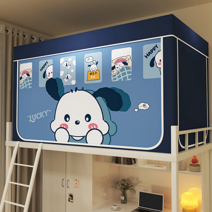 91家纺网 家纺一手货源 找家纺 宅部落 2025新款学生床帘宿舍上下铺床帘式印花强遮光学生蚊帐-印花系列 如意狗蓝