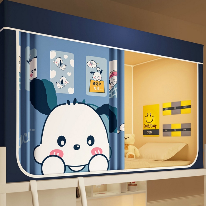 91家纺网 家纺一手货源 找家纺 宅部落 2025新款学生床帘宿舍上下铺床帘式印花强遮光学生蚊帐-印花系列 如意狗蓝