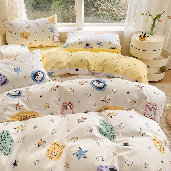 91家纺网 家纺一手货源 找家纺 麦伦家居 2025春夏新款全棉纯棉斜纹40s13372系列-小清新卡通 星星该睡了