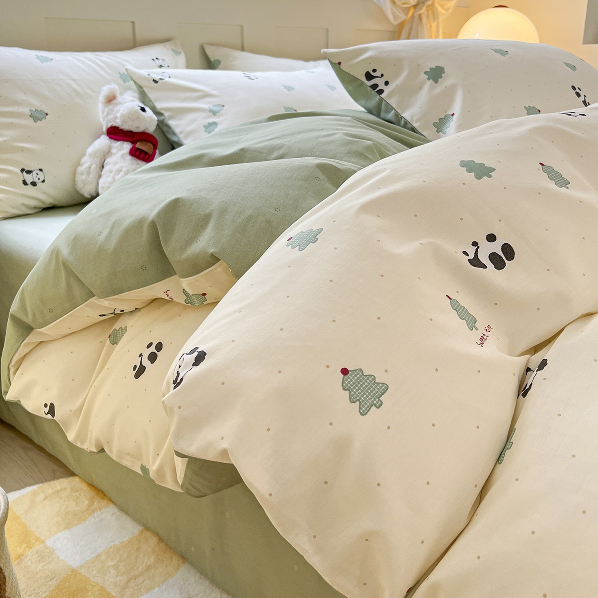 91家纺网 家纺一手货源 找家纺 麦伦家居 2025春夏新款全棉纯棉斜纹40s13372系列-小清新卡通 熊猫森林