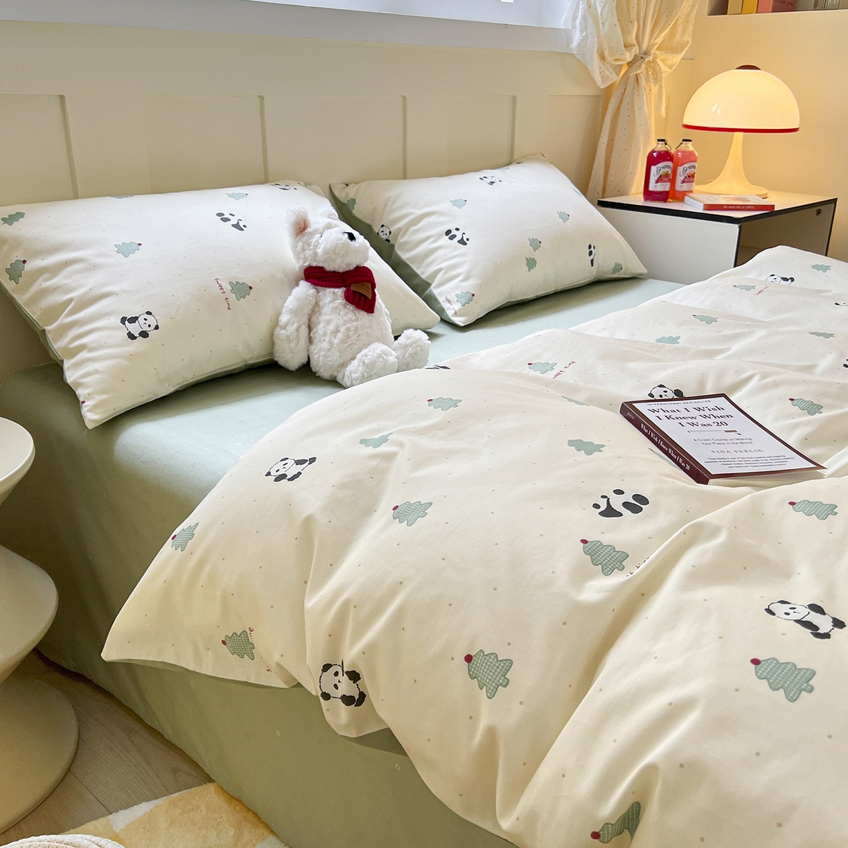 91家纺网 家纺一手货源 找家纺 麦伦家居 2025春夏新款全棉纯棉斜纹40s13372系列-小清新卡通 熊猫森林