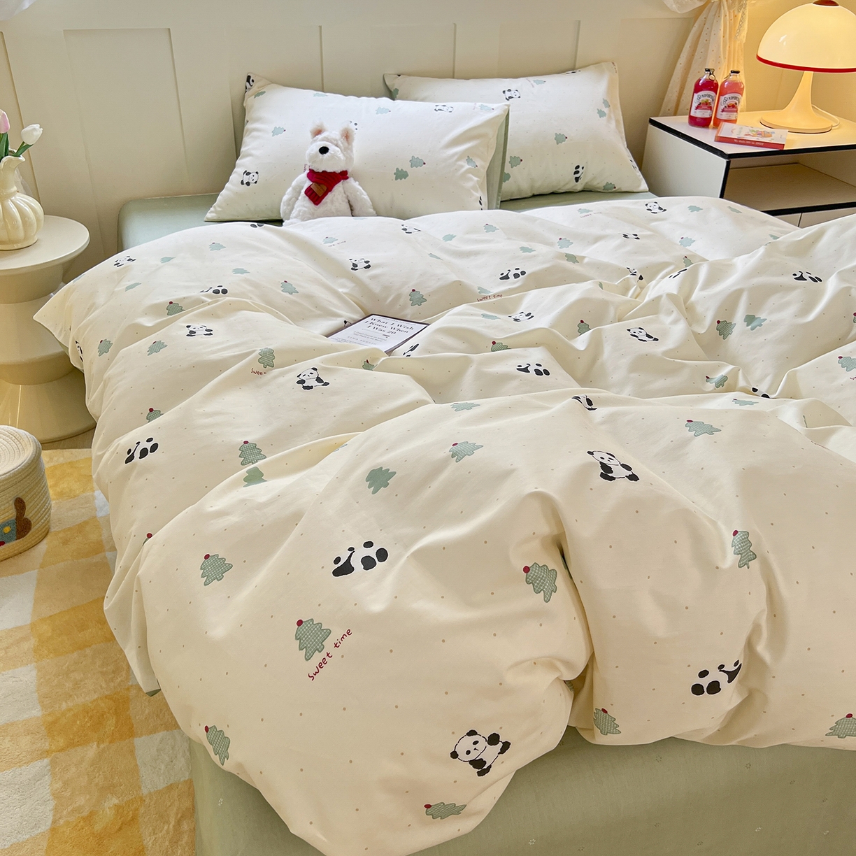 91家纺网 家纺一手货源 找家纺 麦伦家居 2025春夏新款全棉纯棉斜纹40s13372系列-小清新卡通 熊猫森林