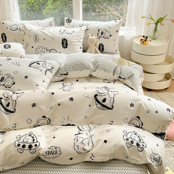 91家纺网 家纺一手货源 找家纺 麦伦家居 2025春夏新款全棉纯棉斜纹40s13372系列-小清新卡通 宇宙星辰