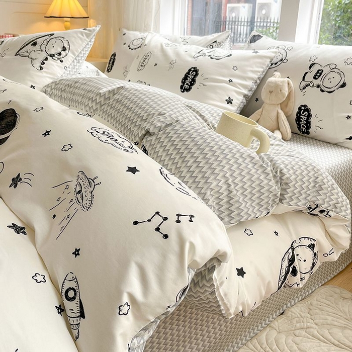 91家纺网 家纺一手货源 找家纺 麦伦家居 2025春夏新款全棉纯棉斜纹40s13372系列-小清新卡通 宇宙星辰