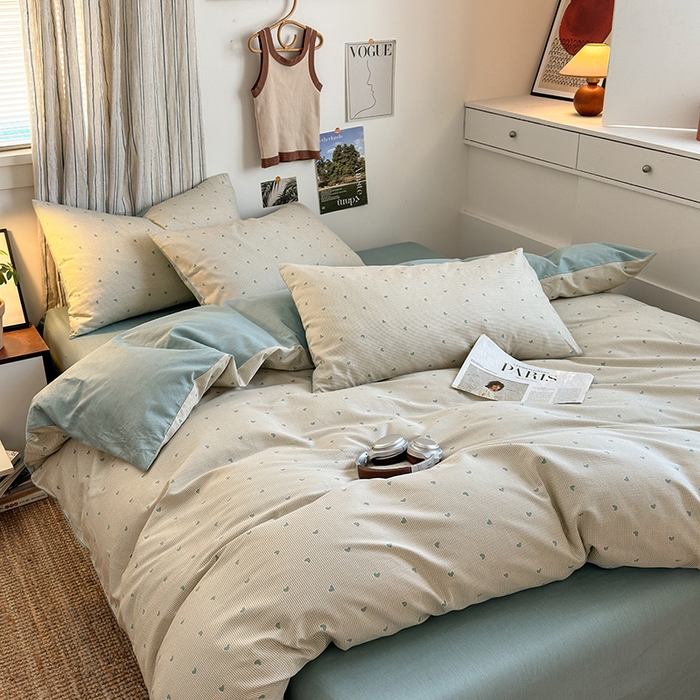 91家纺网 家纺一手货源 找家纺 麦伦家居 2025春夏新款全棉纯棉斜纹40s13372系列-简约条格系 初遇-绿