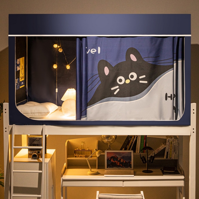 91家纺网 家纺一手货源 找家纺 宅部落 2025新款学生床帘宿舍上下铺床帘式印花强遮光学生蚊帐-印花系列 躲喵喵