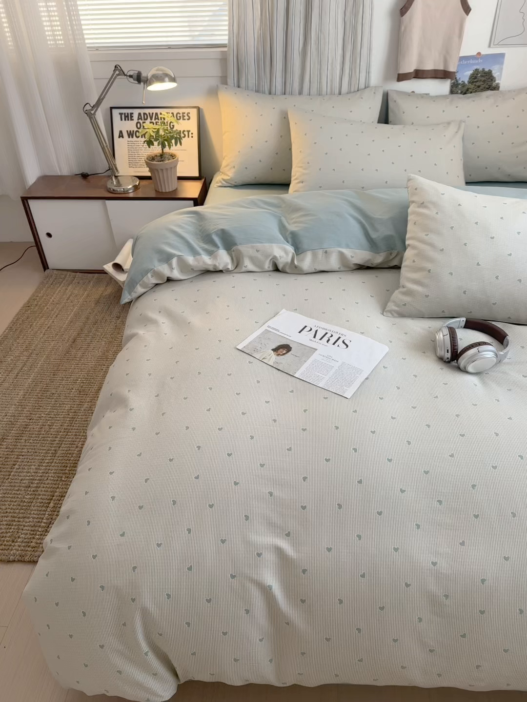 91家纺网 家纺一手货源 找家纺 麦伦家居 2025春夏新款全棉纯棉斜纹40s13372系列-简约条格系 初遇-绿