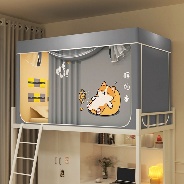 宅部落 2025新款学生床帘宿舍上下铺床帘式印花强遮光学生蚊帐-印花系列 酣睡喵