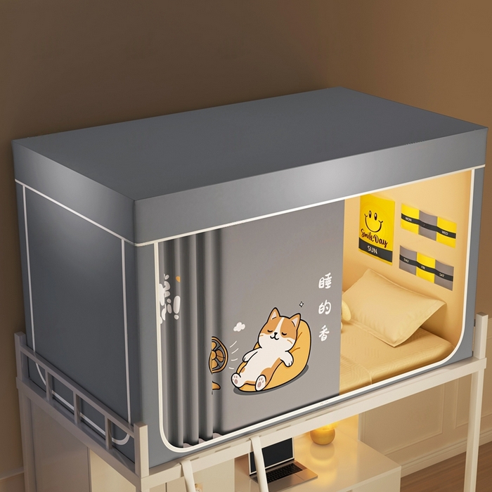 91家纺网 家纺一手货源 找家纺 宅部落 2025新款学生床帘宿舍上下铺床帘式印花强遮光学生蚊帐-印花系列 酣睡喵