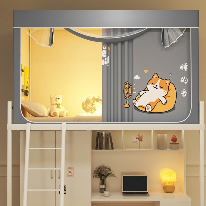 91家纺网 家纺一手货源 找家纺 宅部落 2025新款学生床帘宿舍上下铺床帘式印花强遮光学生蚊帐-印花系列 酣睡喵