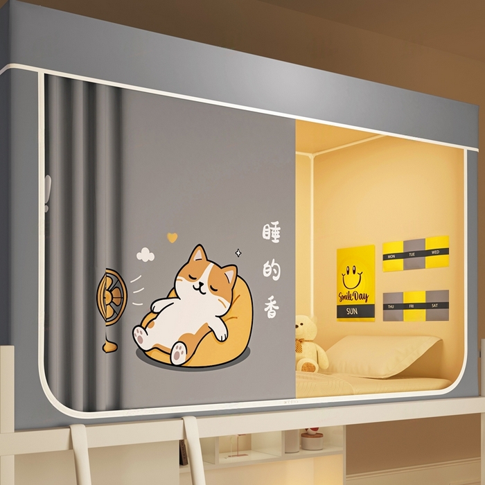 91家纺网 家纺一手货源 找家纺 宅部落 2025新款学生床帘宿舍上下铺床帘式印花强遮光学生蚊帐-印花系列 酣睡喵